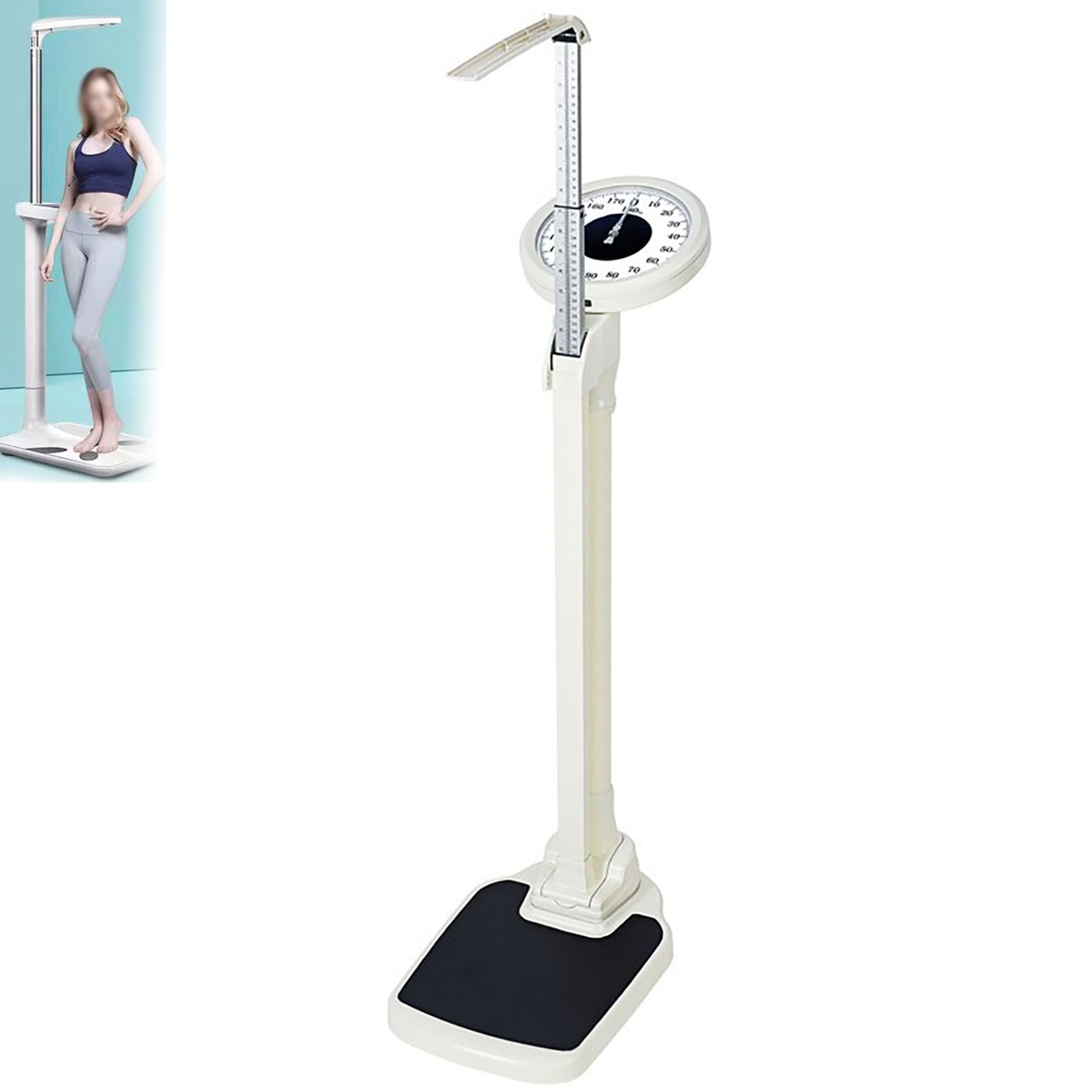 Körpergrößen- und Gewichtswaage, 2-in-1-Messstab mit LCD-Anzeige, Messbereich: 60–210 cm Körpergröße & 0–180 kg Körpergewicht, extragroßes Zifferblatt für Zuhause, Schule,White
