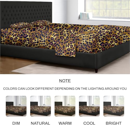 Image of SGI 120 inchx80 inch 4 Pc Family King Sheet Set 600 TC 15 inch Deep, Leopard Print