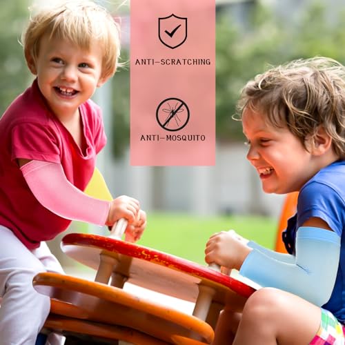 3Pairs Kids Arm Sleeves Thinly UV Sun Protection Cooling Arm Cover Compression Sleeves, Outdoor Sport Breathable Elastic Ice Sleeve for Youth Boys Girls (7-12 Years) (White&Pink&Blue) 6