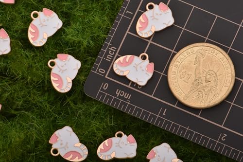 Image of VIDRIO Pack of 80 Pink Cow Cats Enamel Charms Gold Plated Colored Pendants Accessories for Necklace Bracelet Jewelry Making DIY Crafting
