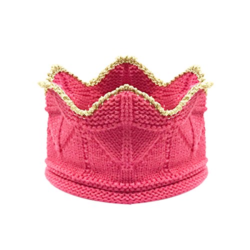 Bowbear Little Prince & Princess Crochet Knitted Birthday Party Crown Beanie Cap, Bubblegum Pink
