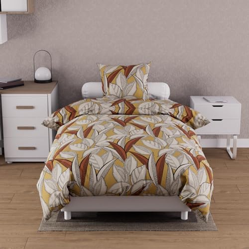 Soleil d'ocre, Parure Housse de Couette Coton 57 Fils 140x200 cm Togo Moutarde