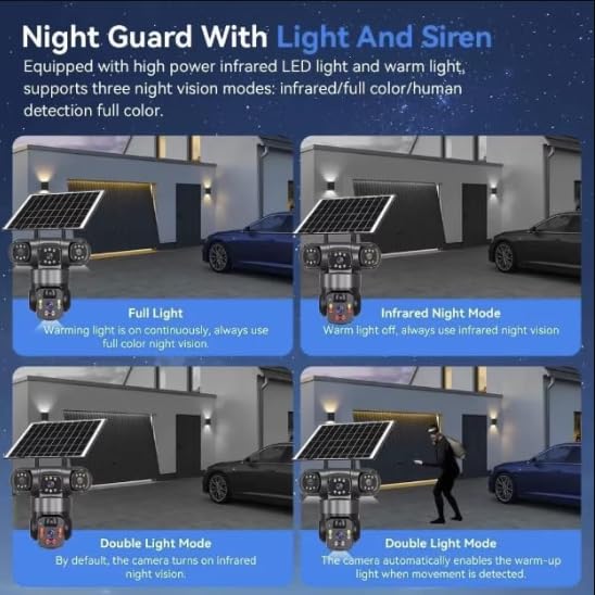 Image of DDLC 3 Lens Solar Powered Outdoor Security Camera | WiFi PTZ Camera for Home | Pan Tilt Zoom | Night Vision | Motion Detection | Mobile App