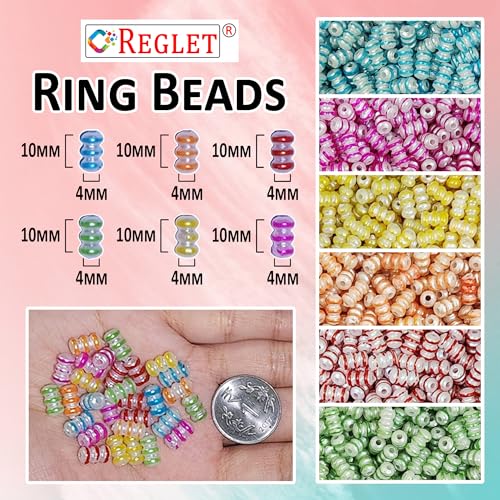 Image of 1200 Pcs Ring Crystal Beads for Bracelet Making Kit, DIY Beads for Jewellery Making Kit,Beading, Beadwork, Crafting, Embroidery, Bead Craft, Pearls for Craft - Multicolour, 180g, 10mm*4mm