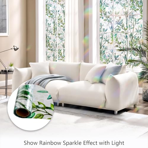 Image of LEMON CLOUD Window Privacy Film, Stained Glass Window Film, Decorative Rainbow Window Clings, Static Cling Non Adhesive Door Stickers, Anti-UV Sun Blocker Heat Control for Home 35.4 x 157.4 inches