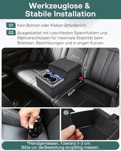CEMOFE Mittelkonsole Auto mit Ablagen Staufach, Upgrade Mittelkonsole Organizer Auto mit 7 Farben LED-Leuchten und 4 Helligkeitsstufen Einstellbar, Universal Mittelkonsole Box für LKW & Transporter