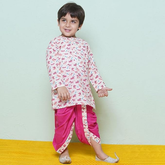 Image of AJ DEZINES Kids Ethnic Wear Pure Cotton Dhoti Kurta Set For Boys