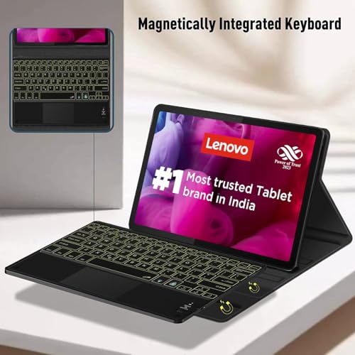 Image of HOM Tri Fold 7-Colour Backlight Detachable Wireless Bluetooth Keyboard with Trackpad /Touchpad Tablet Cover Case for Lenovo Tab M11 Tablet 11-inch