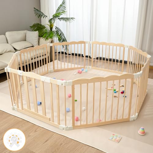 Baby Playpen Natural Wood Playpen for Babies and Toddlers Portable Infant Play pens for Kids Extra...