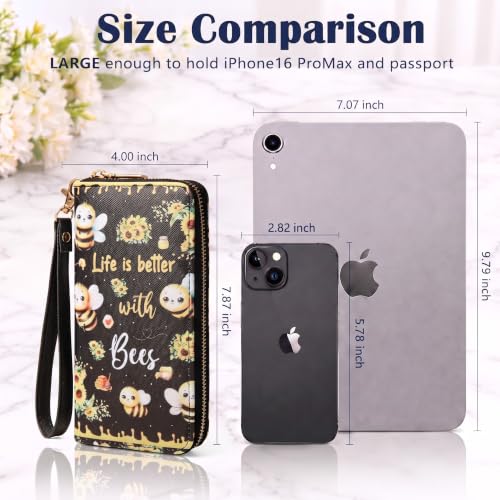 Image of Bee Wallet for Women, Sunflower Wristlet Wallet