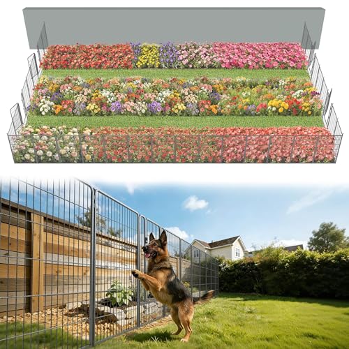 Image of FXW Garden Fence Outdoor for the Yard - 45in(H) x 72.9ft(L) Heavy Duty Metal Animal Barrier for Dog, No Dig Decorative Dog Fence, 32 Panels, Silver