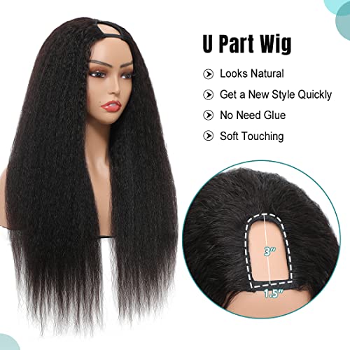Urbeauty U Part Wigs for Black Women Human Hair Kinky Straight Wig 20inch Italian Half Wig U Shape Clip in Human Hair Wigs Yaki Straight U part Human Hair Wig - Image 3