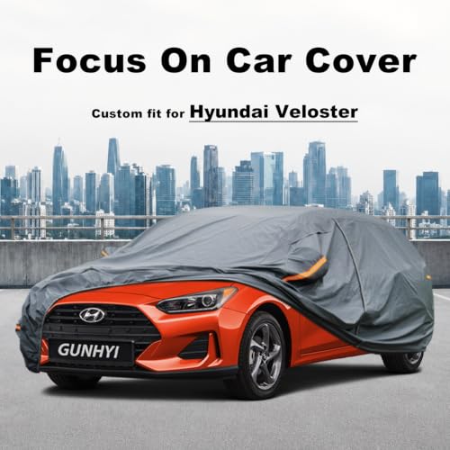 Image of GUNHYI Premium Car Cover Custom Fit Hyundai Veloster, 16 Layers Heavy Duty Car Cover Waterproof All Weather with Zipper Door for Sun Rain Snow Dust Uv Protection