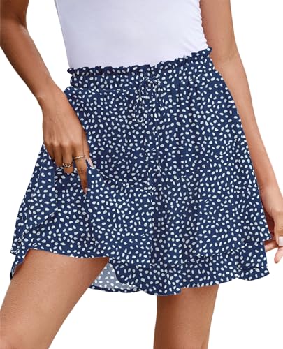 Womens Skorts Dressy Casual Summer Outfits High Waist Floral Skirts Fashion Clothing Floral Dark Blue M