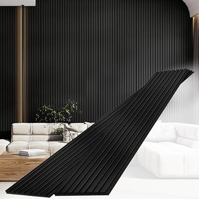 Sunny Heart Solid Wood Slat Panels for Wall 2-Piece 93.5" x 12.6" Acoustic Panels for Interior Wall Decor Noise Cancelling Soundproof 3D Fluted Sound Absorbing Panel Black