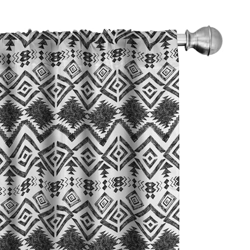 Ambesonne Modern Window Curtains, Geometric Design with Modern Hippie Zig Zags Triangles Squares Print, Lightweight Decor 2-Panel Set with Rod Pocket, Pair of - 28" x 95", White Dark Grey