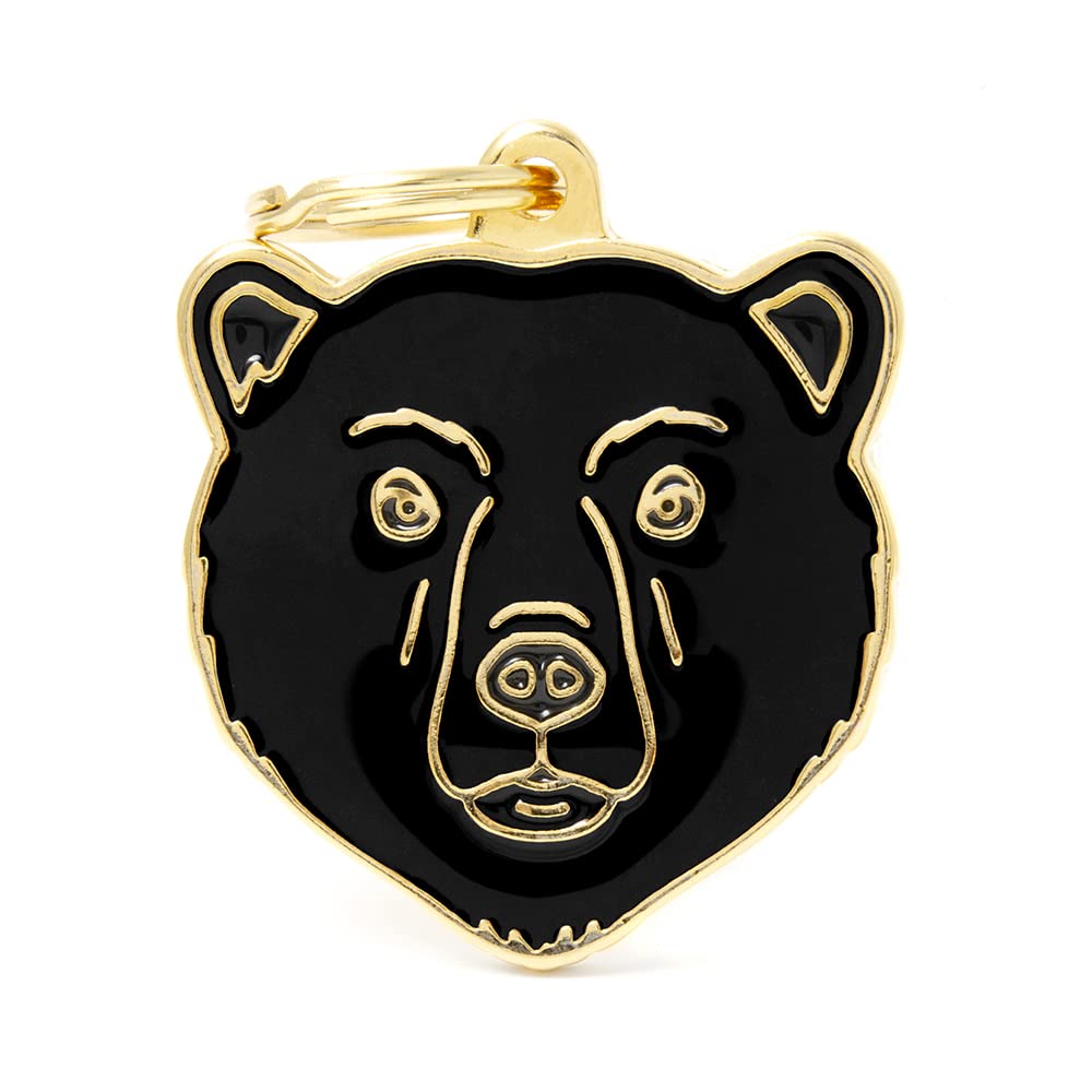 My Family Personalized Pet Id Tag Made in Italy, Black Bear, Free Engraving, Hand Enamelled, Wild Collection