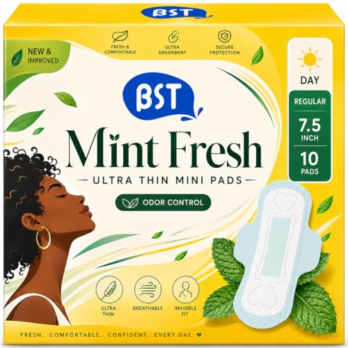 Image of BST Mint Fresh Panty Liners for Women with Wings,Breathable Ultra Thin Daily Pantiliner, All-Day Odor Control & Freshness, Anti-Bunch Stays in Place(7.5 Inch 10 Count, Packaging May Vary)