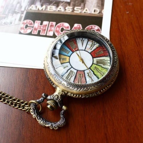 JewelryWe Retro Style Wheel Rome Pocket Watch Vintage Steampunk Pocket Watch Pendant Long Necklace 30" (Gift for Mom)