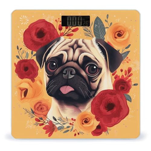 Báscula Digital de Baño Pug Flower con Pantalla LCD miniatura 1