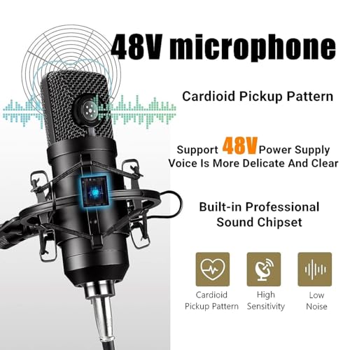 Podcast Equipment Bundle, 48V Condenser Microphone Bundle with 3 Custom Sound Effect Buttons, Podcast Microphone Recording Studio Package for Podcasting Live Streaming Singing PC Mobile TikTok YouTube - Image 3