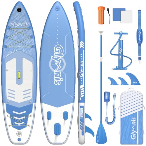 Glymnis Tabla Paddle Surf Hinchable, Tabla de Sup Stand Up Paddle Board de 320×81×15cm, Tabla de Surf de Remo con Bomba de Aire Ajustable y Accesorios Completos