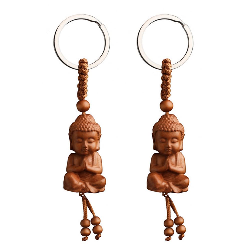 Liitata 2 Pcs Buddha Keychain Carved Buddha Key Holder Bodhisattva Amulet for Unique Birthday Gift Souvenir (Liitata-566)