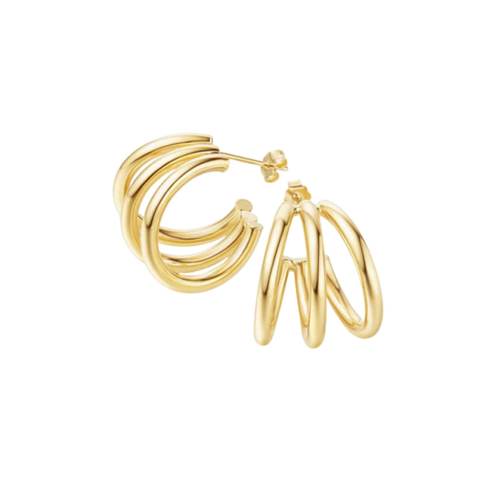 KnSam Kolczyki damskie Creole Hoop Gold Au750 18-karatowe prawdziwe kolczyki, kolczyki damskie w stylu vintage, 3 pierścionki, kolczyki damskie, 18-karatowe żółte złoto