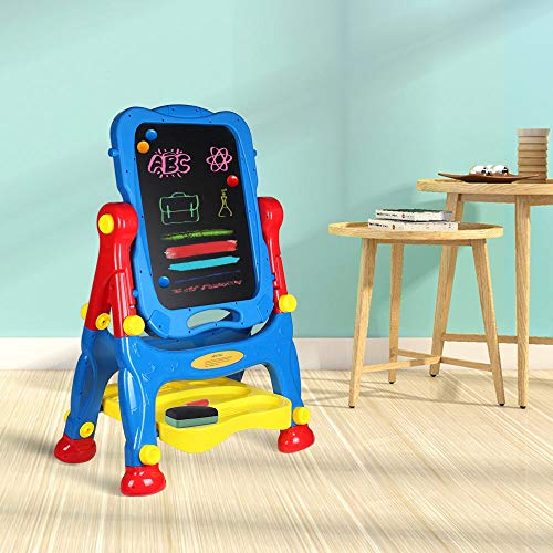 AMOSTING Drawing Board Toys for Boys & Girls Kids Art Easel for Toddlers with Magnetic Whiteboard & Chalkboard, Blue
