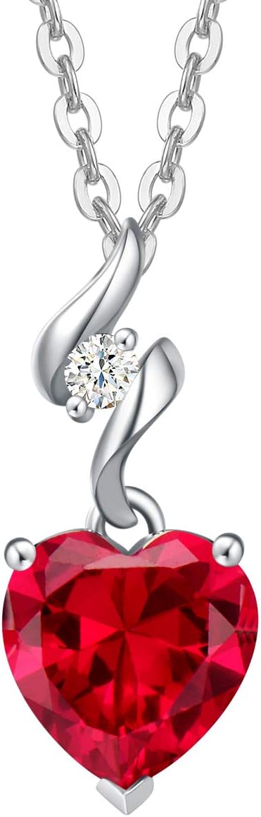 – Ruby Necklace, 14K Solid White Gold Diamond Pendant with Sterling Silver Chain July Birthstone Heart Red Gemstone Anniversary Christmas Birthday Fine Jewellery Gifts for Women Her