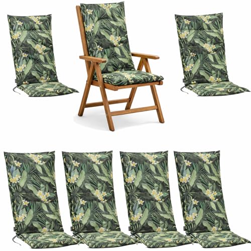 Hochlehner Auflagen 120x48x6 cm 6er Set Gartenstuhlauflagen Dschungel Grün