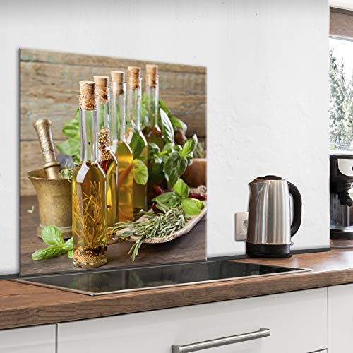 murando - Crédence Verre Cuisine 60x60 cm - Plaque Anti-Projection - Couvercle Anti-éclaboussures crédence - Plaque en Verre trempé - Épices Huile d'olive...