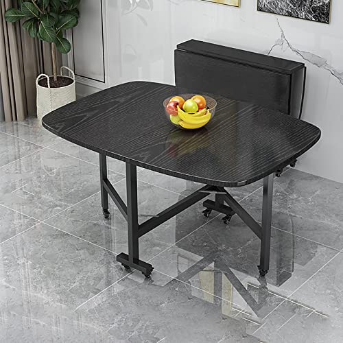 Mesa de comedor extensible de madera con ruedas universales, diseño de hojas colgantes que ahorra espacio para un uso versátil en restaurantes, salas de estar o patios, solución de muebles elegante y