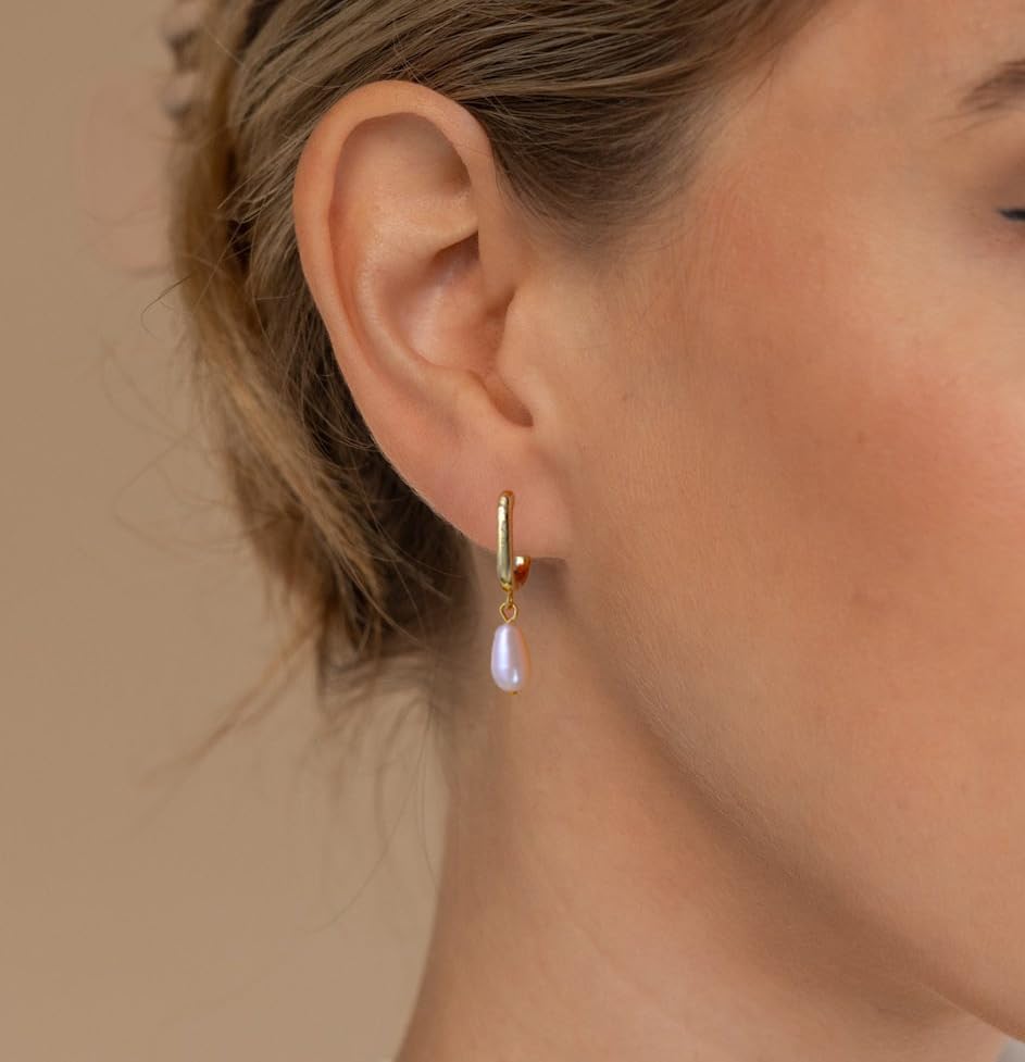 Pearl Earrings for Women, 14k Gold Plated CZ Formal Pearl Stud Earring Hypoallergenic Gold Earrings for Women Trendy Dainty Bridal Pearls Drop Earrings Fashion Wedding Jewelry - Image 3