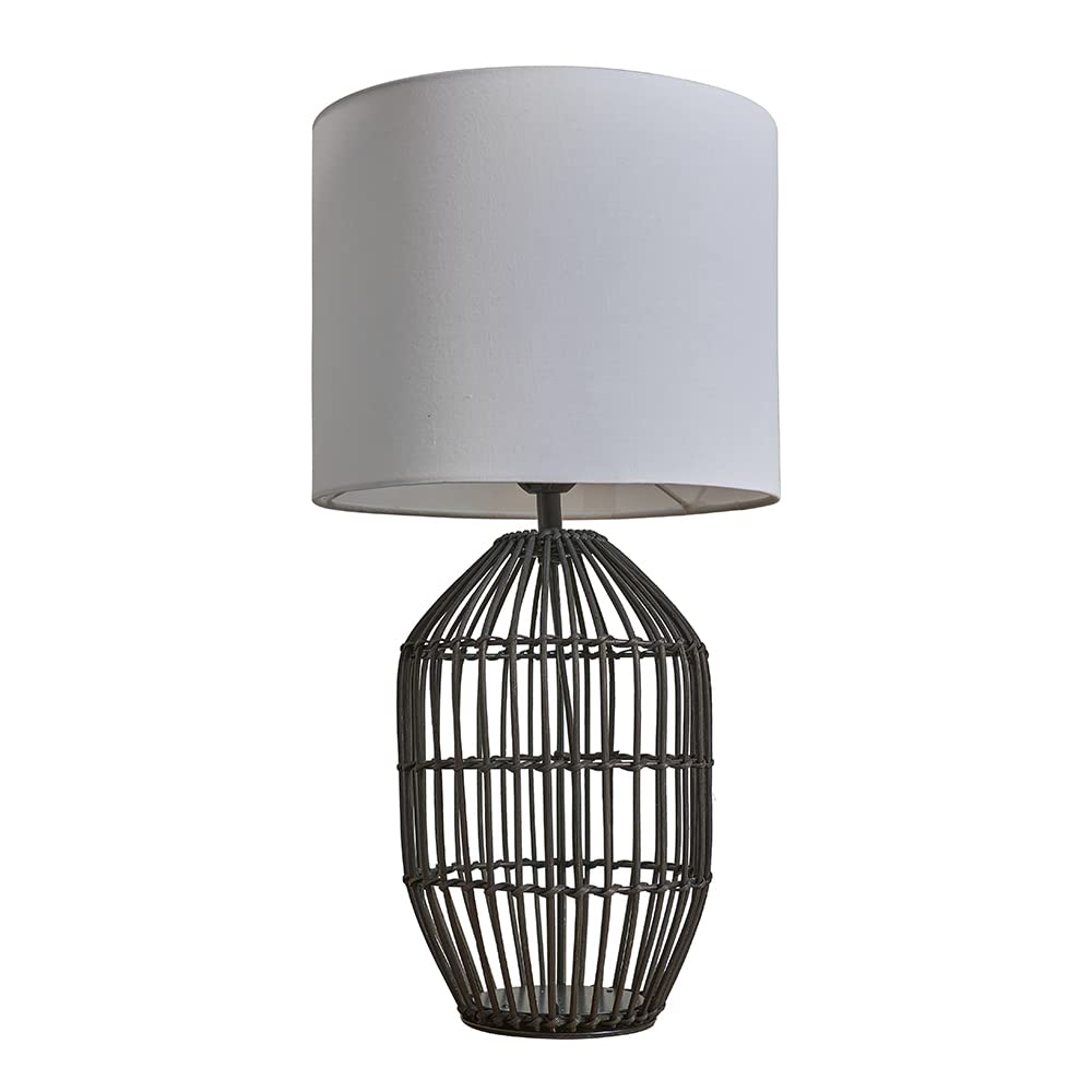 Minisun Matt Black/White | Small Contemporary Rattan Table Lamp With A Shade | Home Décor, Bedside & Desk Lamp | Includes Bulb [3000K Warm White]