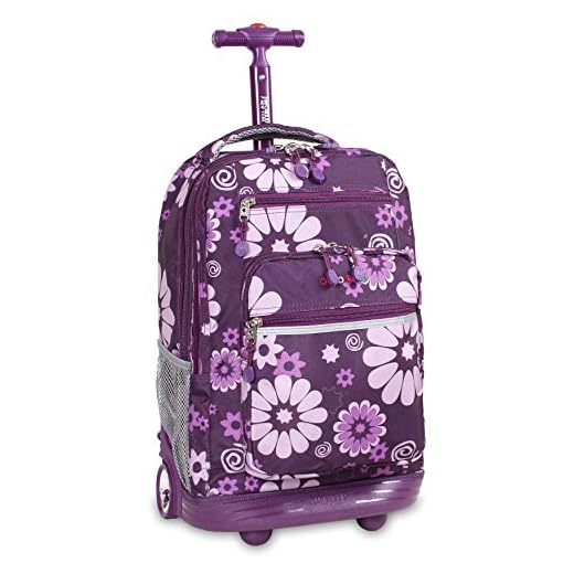 J World New York Sundance Laptop Rolling Backpack, Purple Flower, One Size