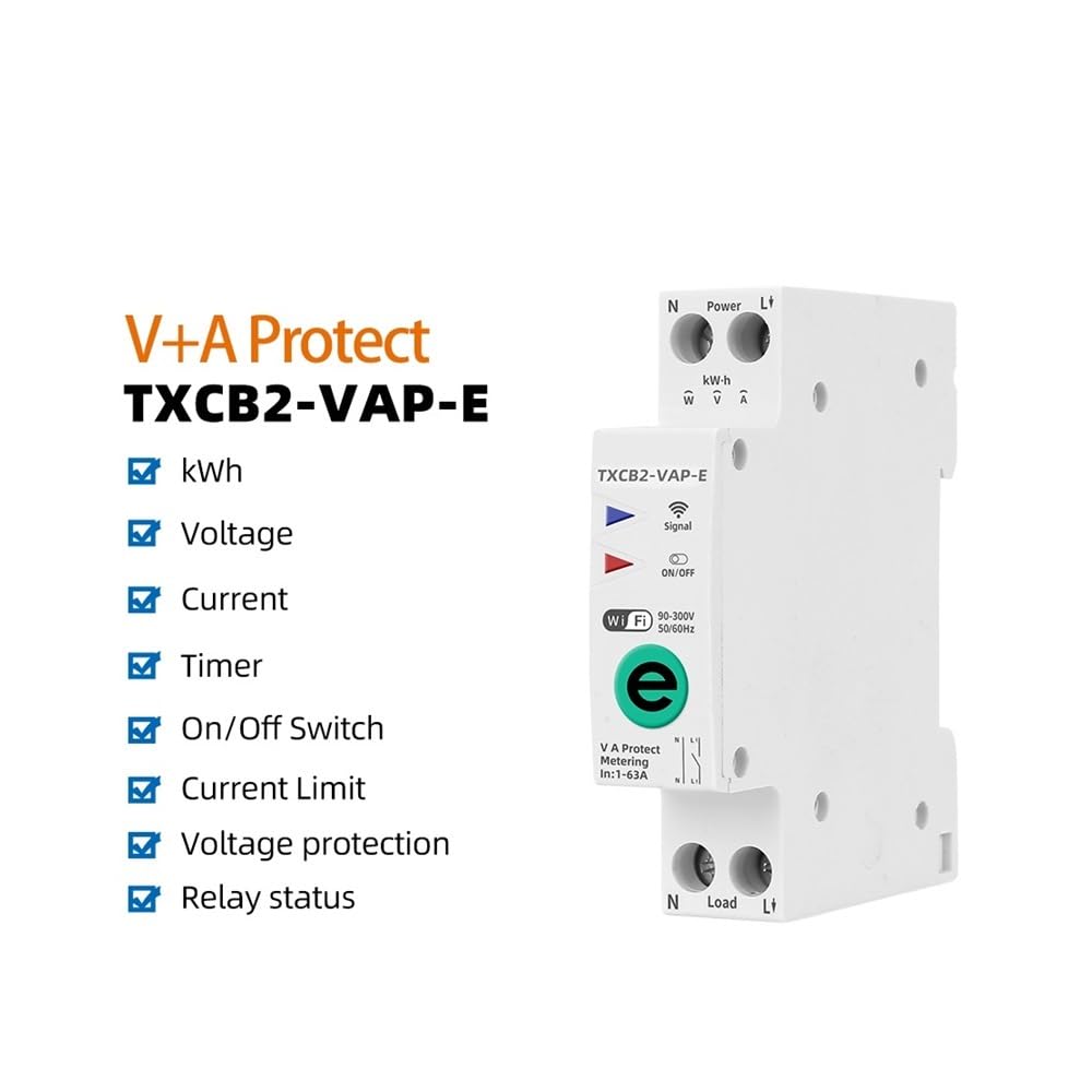 POWTAXBJGD EweLink Smart Circuit Breaker MCB Relay 1P 63A Power kWh Voltage Current Meter Protector Voice Remote Control Switch