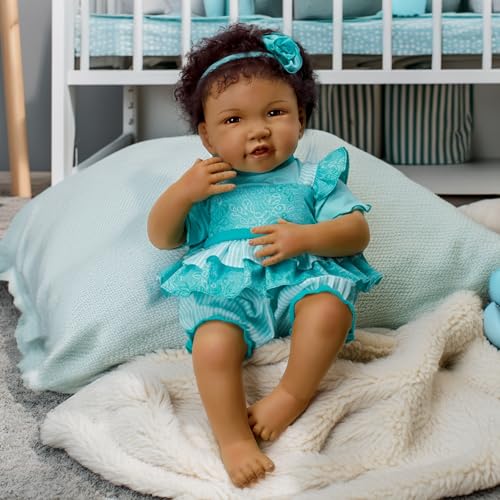 The Ashton-Drake Galleries So Truly Real African-American Baby Doll Destiny, Hold That Pose Technology, RealTouch Vinyl, Blue Romper