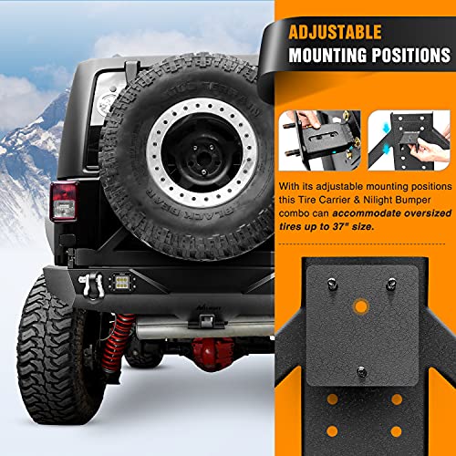 Image of Nilight Rear Bumper & Spare Tire Rack & Hitch Receiver w /2 LED Lights Compatible for 2007-2018 Wrangler JK for 2007-2018 Wrangler JK & Unlimited