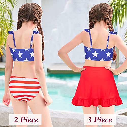 Image of ALISISTER Girls Swimsuit 3 Piece Bathing Suits Summer Bikini Tankini Sets with Cover Up Skirt for 4-12 Years