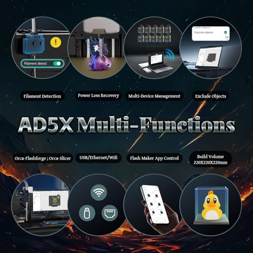 Image of FLASHFORGE AD5X 3D Printer,Multi-Color Printing, 220x220x220mm Build Volume | Max 600mm /s High Speed, CoreXY & Auto Bed Leveling, Large Flow High Temp Direct Extruder, Print Smooth & Precision,Fit PLA-CF