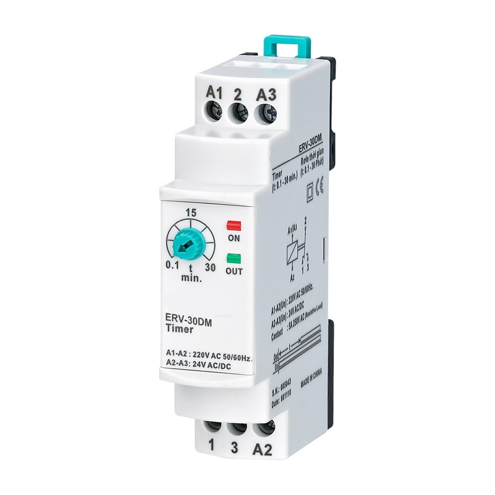 Balydlul 110Vac 24Dc Erv-Xxm Off Delay Time Relay Electronic Adjustable(,Erv-30Dm 0.1-30Min.)