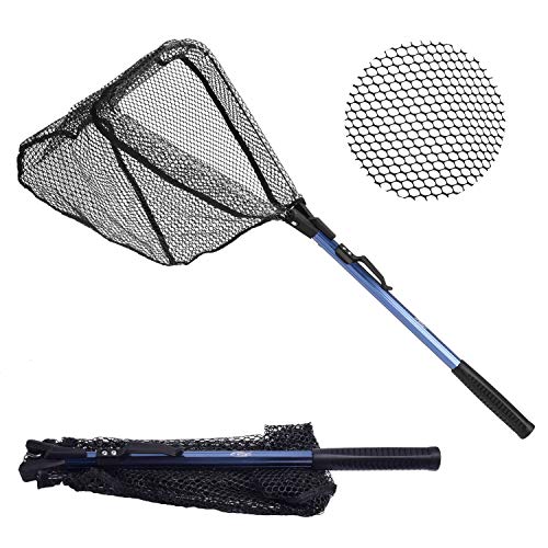SF Collapsible Fishing Landing Net Extendable Telescopic Pole Handle Rubber Mesh Folding Trout Nets Catch and Release for Kayak Fishing Net # Small