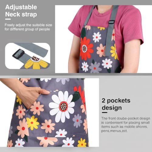 Image of BOUMUSOE 3 Pack Floral Aprons with Pocket, Blooming Womens Aprons