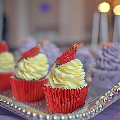Image of Red Foil Cupcake Liners,GOLF 100 Pack Metallic Baking Cups Standard Size