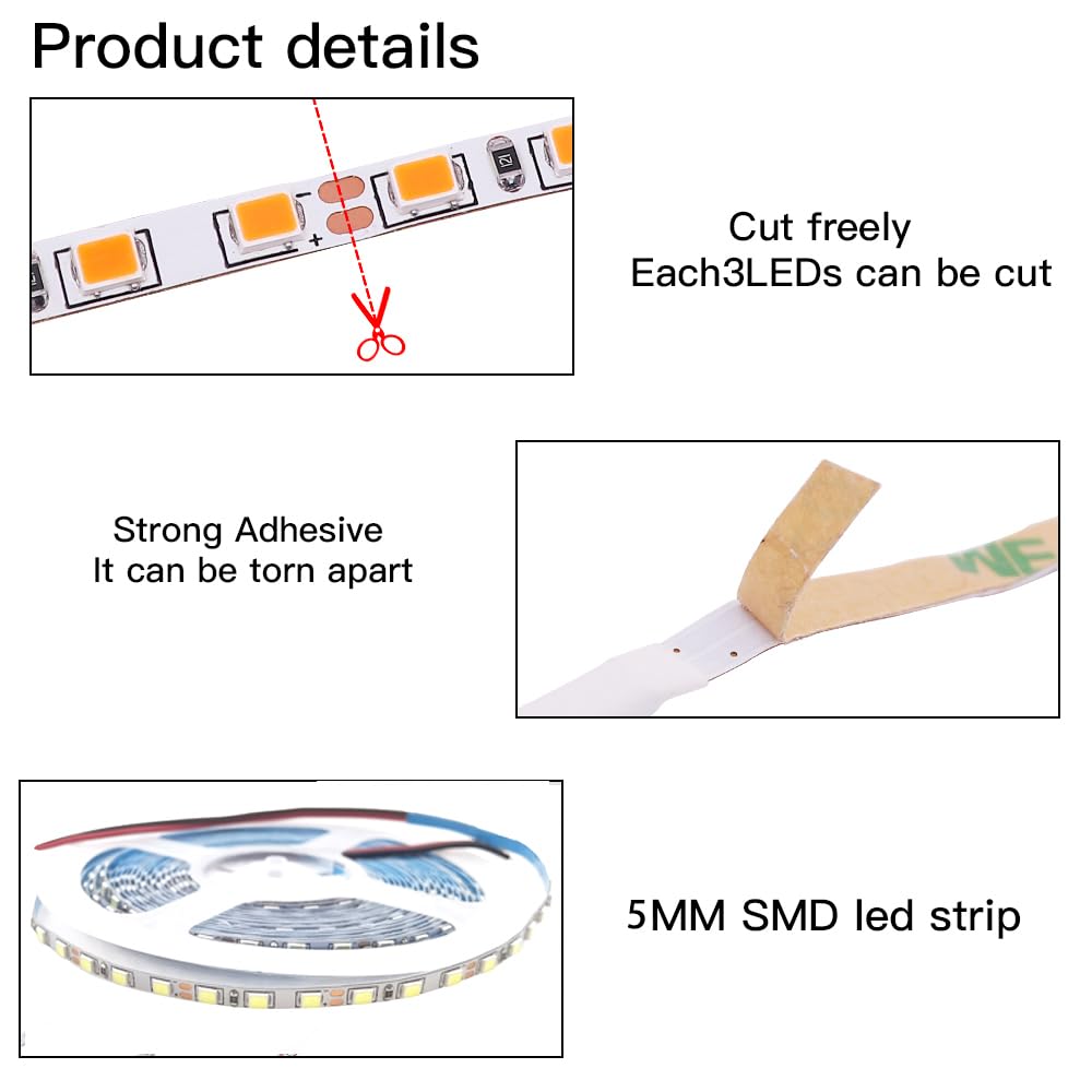 5m 600 LED Strip Light 2835 SMD CRI 90 Non Waterproof 120 LED/M Tape Lamp White - Foto 5