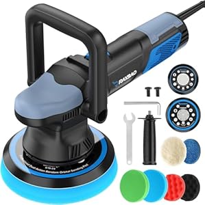 RAYBAO Dual Action Car Polisher, 900W Orbital Polisher 5/6-inch Plates, Random Orbital 9mm Car Buffer Polisher Machine, 6 Variable Speeds 2000-6400 OPM, for Car Detailing/Waxing/Polishing