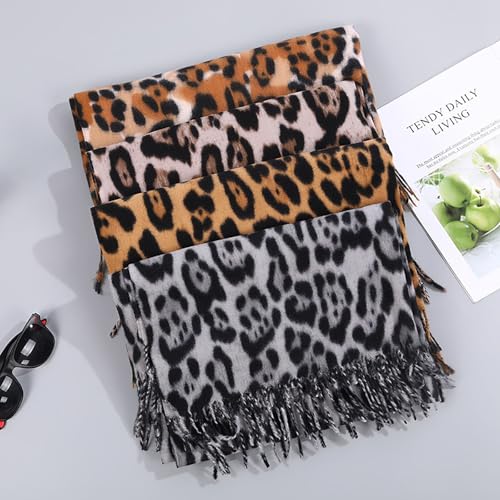 CORIRESHA Women's Casual Leopard Print Scarf Tassels Cashmere Feel Winter Outdoor Thick Warm Scarves4