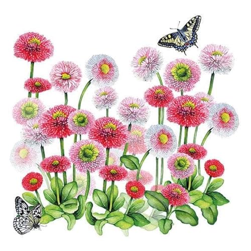 Set of 2 Individual Decoupage Paper Party Napkin Flowers Strawflowers Watercolor Decor Luncheon Napkins for a Birthday Holiday, Wedding, Cocktail Party