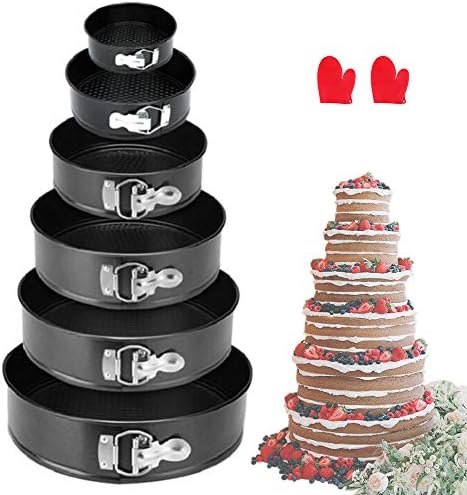 GiftParty Cake Pan Set of 6, Non-stick Cheesecake Pan, Leakproof Round Cake Pan,Removable Bottom Quick Release Latch mould for birthday cake,7"/8"/8.5"/9.5"/10"/11",with 2 PCS Silicone Baking Gloves